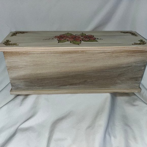 Handmade Wooden Floral Keepsake Jewelry Box Hand Painted Wood-burned Design - Picture 2 of 10